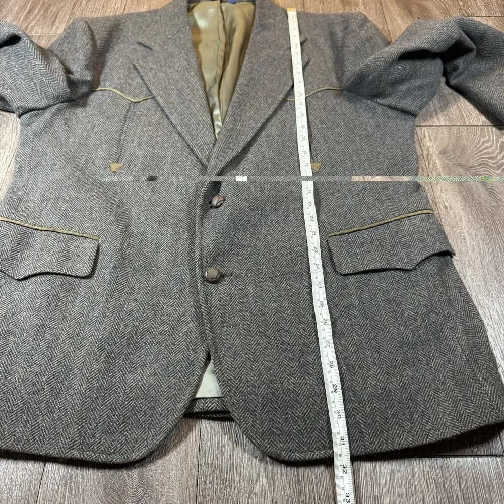 Pendleton Blazer Mens 46 Gray Herringbone Tweed Western Sport Coat